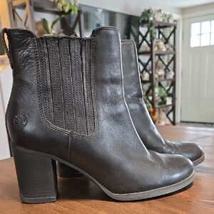 Timberland Women's Black Leather Ankle Boots Atlantic Heights Chelsea Size 7